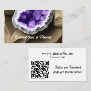 Carte De Visite Géode Améthyste élégant avec code QR