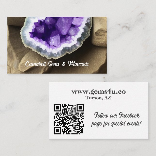 Carte De Visite Géode Améthyste élégant avec code QR (Devant / Derrière)