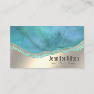Carte De Visite Géode d'agate turquoise chic feuille d'or professi