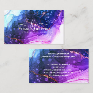 Carte De Visite Géode initial du monogramme de marbre bleu or