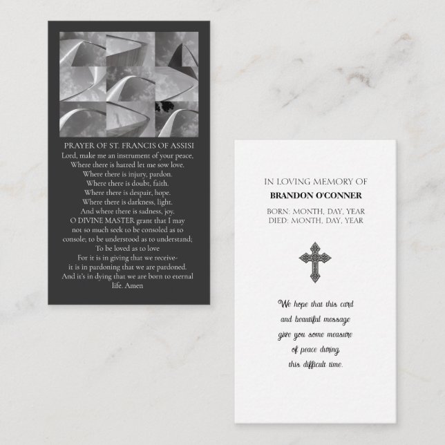 Carte De Visite Geometric Design St Francios Prayer White Gray  (Devant / Derrière)