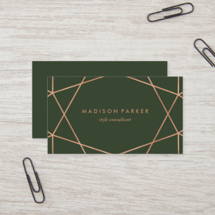 Carte De Visite Géométrie en or Rose moderne de Faux sur vert fo
