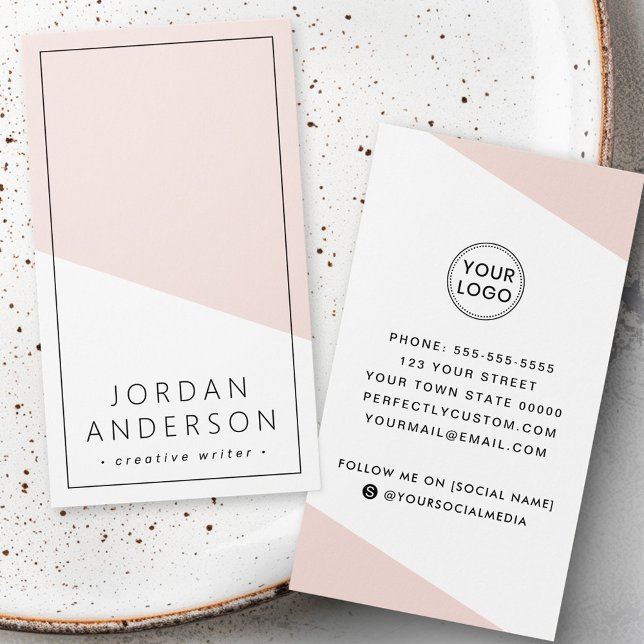 Carte de visite géométrique moderne rose pâle (Modern light blush pink geometric business card)