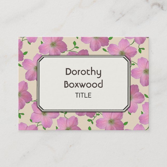 Carte De Visite Géranium rose botanique floral personnalisable (Devant)