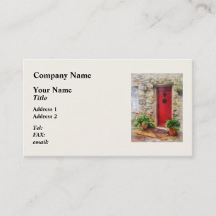 Carte De Visite Géraniums par la porte rouge