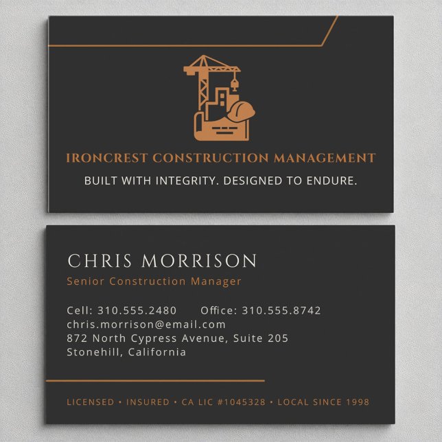 Carte De Visite Gestion de la construction générale moderne Noir (Créateur téléchargé)