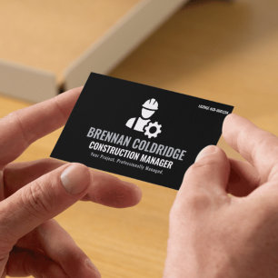 Carte De Visite Gestionnaire de construction Minimaliste Noir & Bl