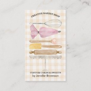 Carte De Visite Gingham Boulangerie Pâtissier Décor de Gâteau Aqua