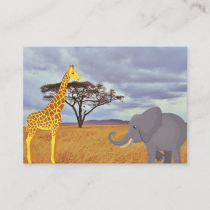 Carte De Visite girafe et éléphant dans le safari