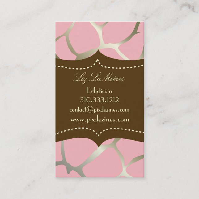 Carte De Visite girafe rose tendance, accent marron foncé (Devant)