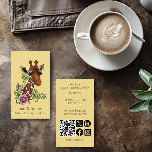 Carte De Visite Giraffe Fleurs de Portrait JauneSociales