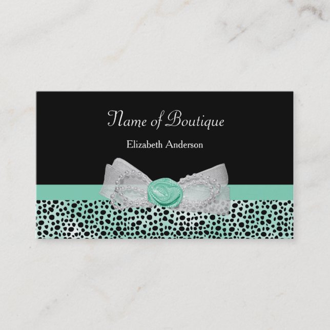 Carte De Visite Girl Cheetah Imprimer Boutique Cute Mint Bow (Devant)