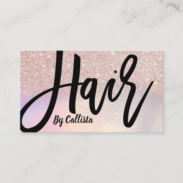 Carte De Visite Girl Rose Gold Parties scintillant Iridescente Hai (Devant)