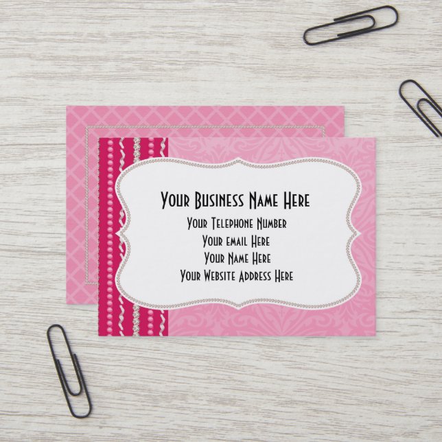 Carte De Visite Girlie Pink Gems perles jolie mode voiture d'affai (Devant/Arrière en situation)