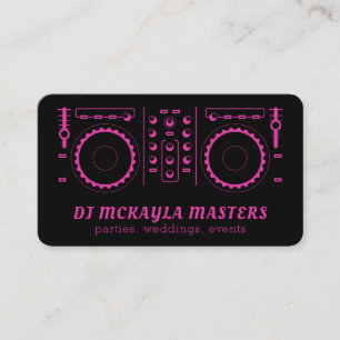 Carte De Visite Girls DJ Disque Jockey Neon Tourne-disque rose et 
