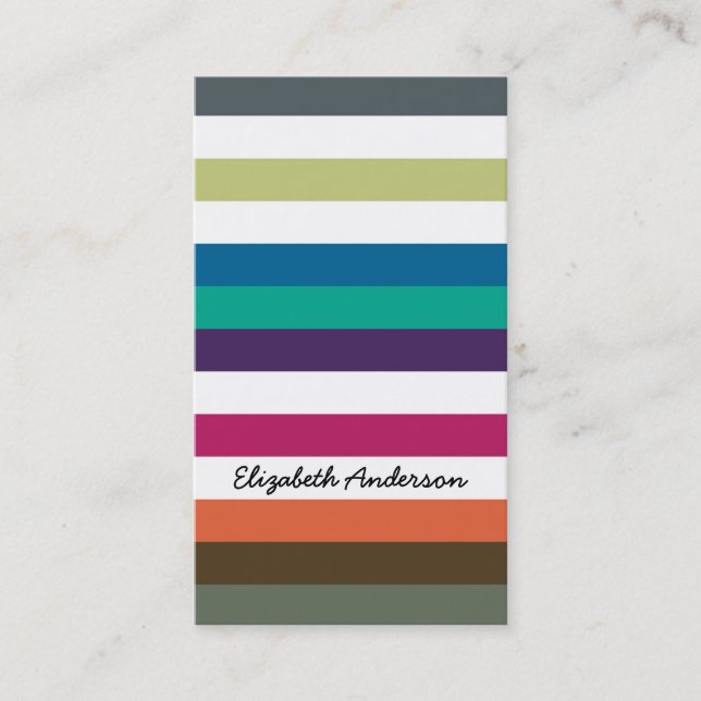 Carte De Visite Girly Bold Rainbow Big Horizontal Stripes et nom (Devant)