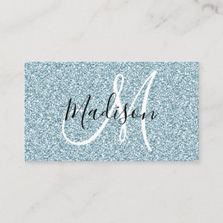 Carte De Visite Girly & Glam Bleu Argent Paillettes Monogramme