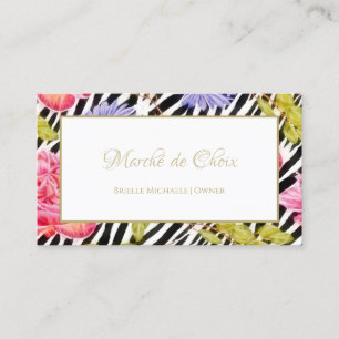 Carte De Visite Girly Zebra Print Pink Peony Foral Beauté Boutique