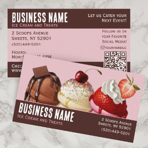 Carte De Visite Glace QR Code Rose et Marron Amusante