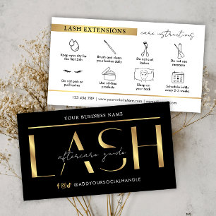 Carte De Visite Glam Black & Gold Lash Extensions Aftercare Guide