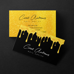 Carte De Visite Glam Black Gold Parties scintillant Drives Nail Ar
