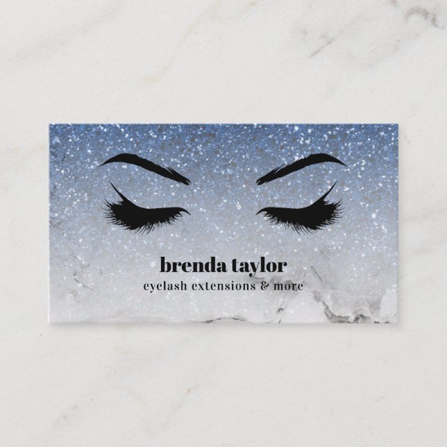 Carte De Visite Glam Blue parties scintillant ombre Marble Eyelash (Devant)