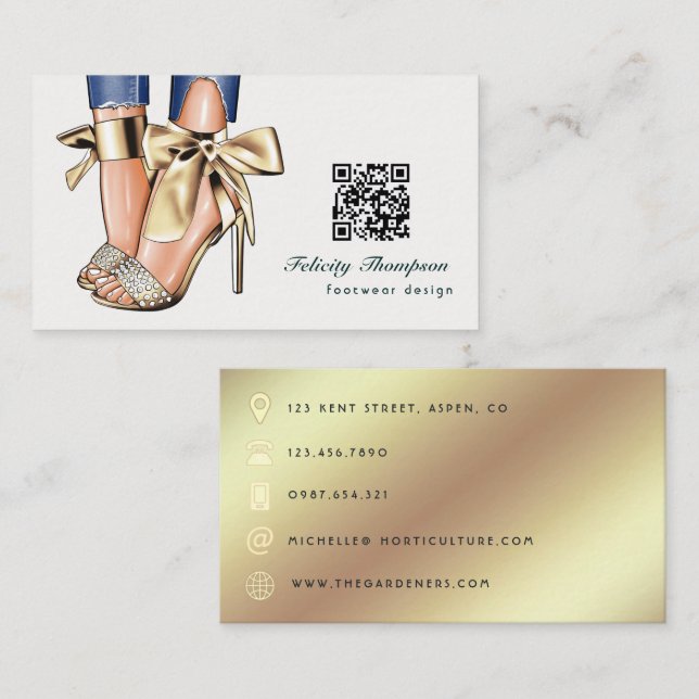 Carte De Visite Glam Chic Gold Fashion Designer QR Code (Devant / Derrière)