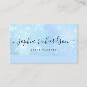 Carte De Visite Glam Faux Iridescente Blue avec Script tendance