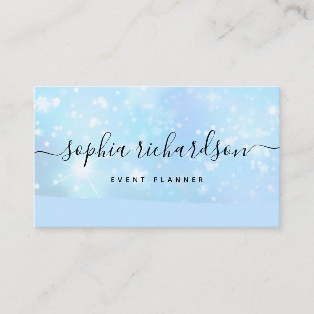 Carte De Visite Glam Faux Iridescente Blue avec Script tendance (Devant)