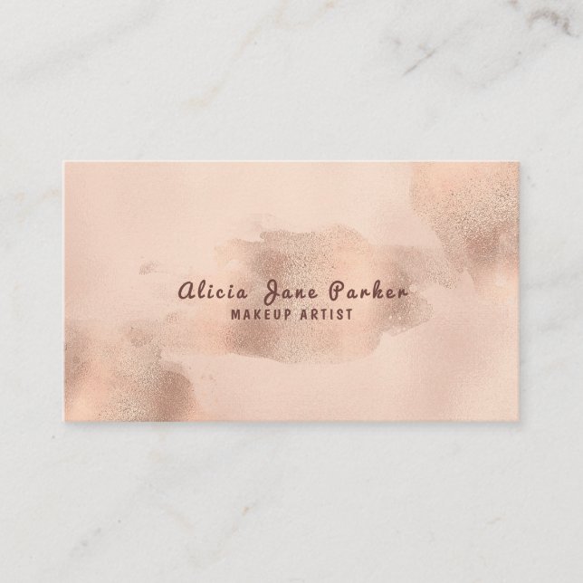 Carte De Visite Glam Faux Rose Gold Copper Foil | Artiste de maqui (Devant)