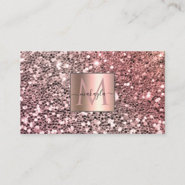 Carte De Visite Glam Girl Blush Pink Gitter Nom du design Monogram (Devant)