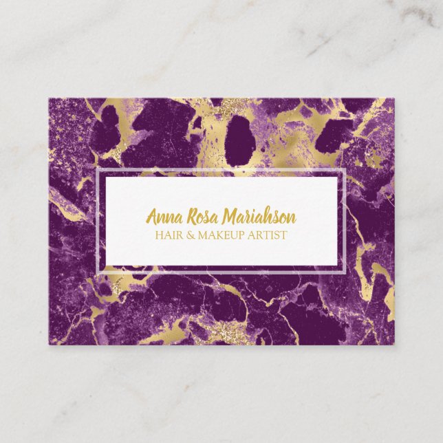 Carte De Visite *~* Glam Gold Foil Marbre violet Chic populaire (Devant)