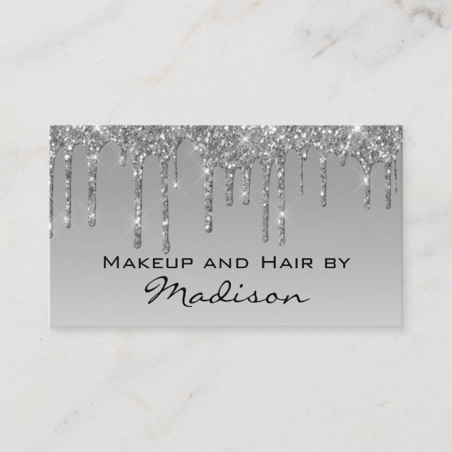 Carte De Visite Glam Grey Argent Parties scintillant Drives maquil (Devant)