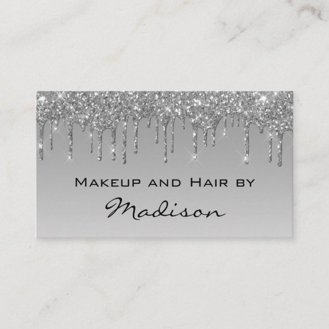 Carte De Visite Glam Grey Argent Parties scintillant Drives maquil (Devant)