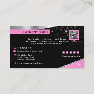 Carte De Visite Glam Hot rose Parties scintillant Diamond cheveux 