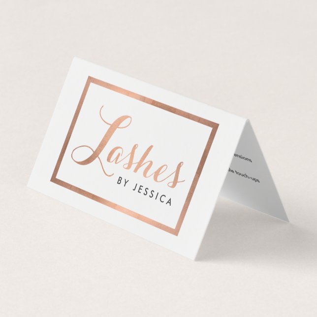 Carte De Visite Glam Lashes Script Texte Rose Gold Aftercare (Devant)