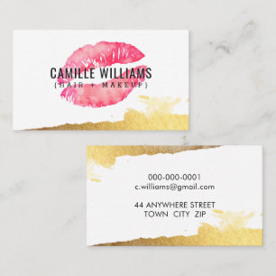 Carte De Visite GLAM MINIMALISTE or rose aquarelle rouge à lèvres