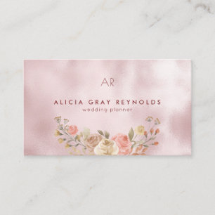 Carte De Visite Glam Monogramme Rose or Wedding planner Floral
