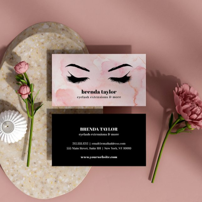 Carte De Visite Glam PInk Aquarelle Eyelash Browbar professionnel (Créateur téléchargé)
