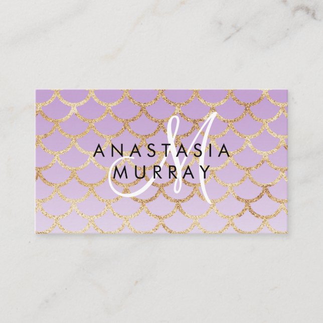 Carte De Visite Glam Purple & Gold Mermaid Parties scintillant Nom (Devant)