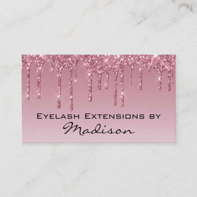 Carte De Visite Glam Purple Rose Gold Parties scintillant gouttes  (Devant)