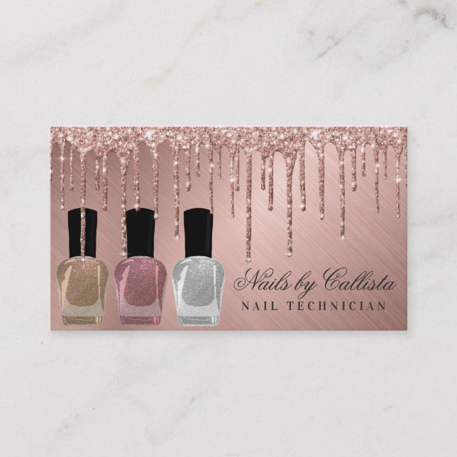 Carte De Visite Glam Rose Gold Parties scintillant métal  gouttes  (Devant)
