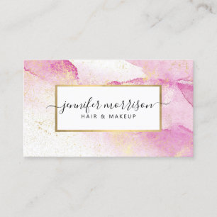 Carte De Visite Glam Script Aquarelle rose avec Poussière Or Faux