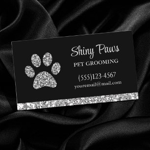 Carte De Visite Glam Silver Parties scintillant Chien Empreinte de