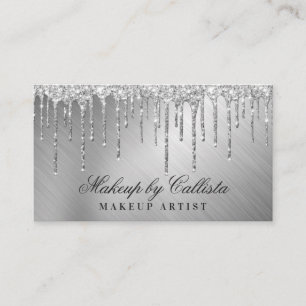 Carte De Visite Glam Silver Parties scintillant métallique Drips m