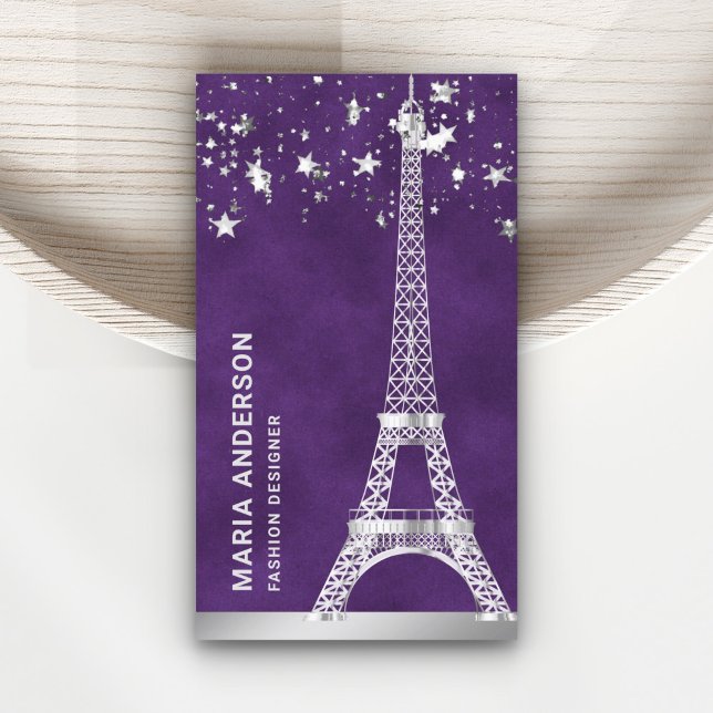 Carte De Visite Glam Stars Confetti Silver Foil Paris Tour Eiffel (Créateur téléchargé)