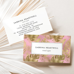 Carte De Visite Glam Tropical Foliage Or rose