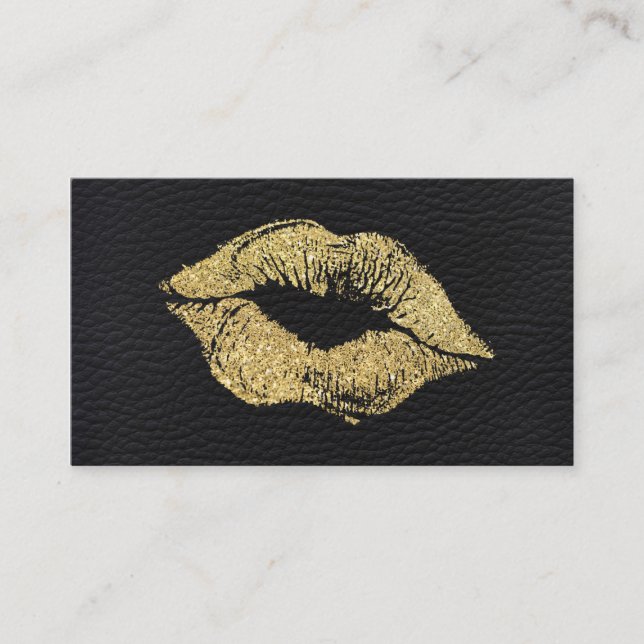 Carte De Visite Glamor Faux Gold Parties scintillant Kiss Cuir (Devant)
