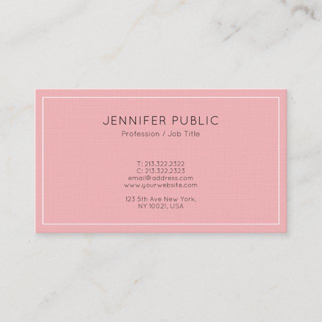 Carte De Visite Glamor Moderne Rose Plaine Professionnelle Luxe (Devant)