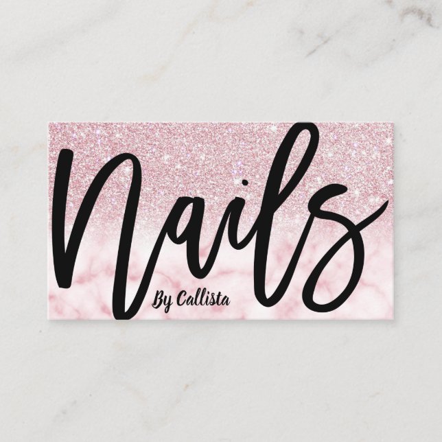 Carte De Visite Glamour Chic Parties scintillant Rose Marbre Techn (Devant)